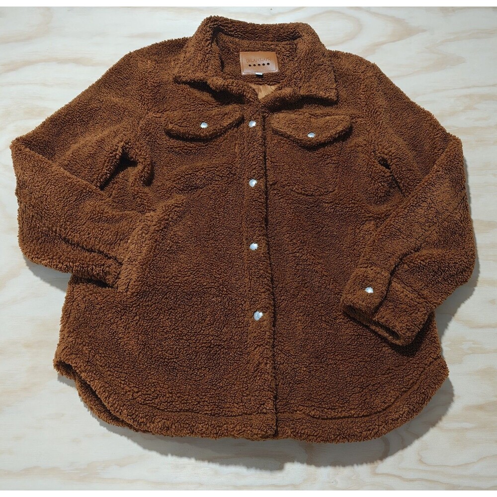 BlankNYC Women's Brown Sherpa Jacket Cozy Faux Fur Zip Front Size Small S